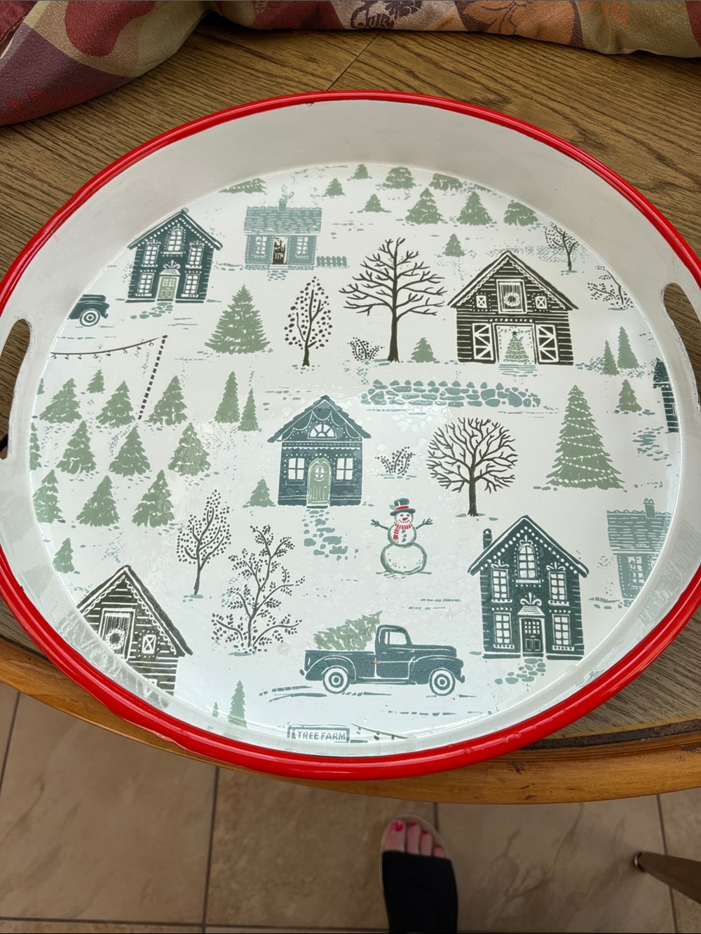 Holiday  Village Decorative Serving Tray - Red Metal